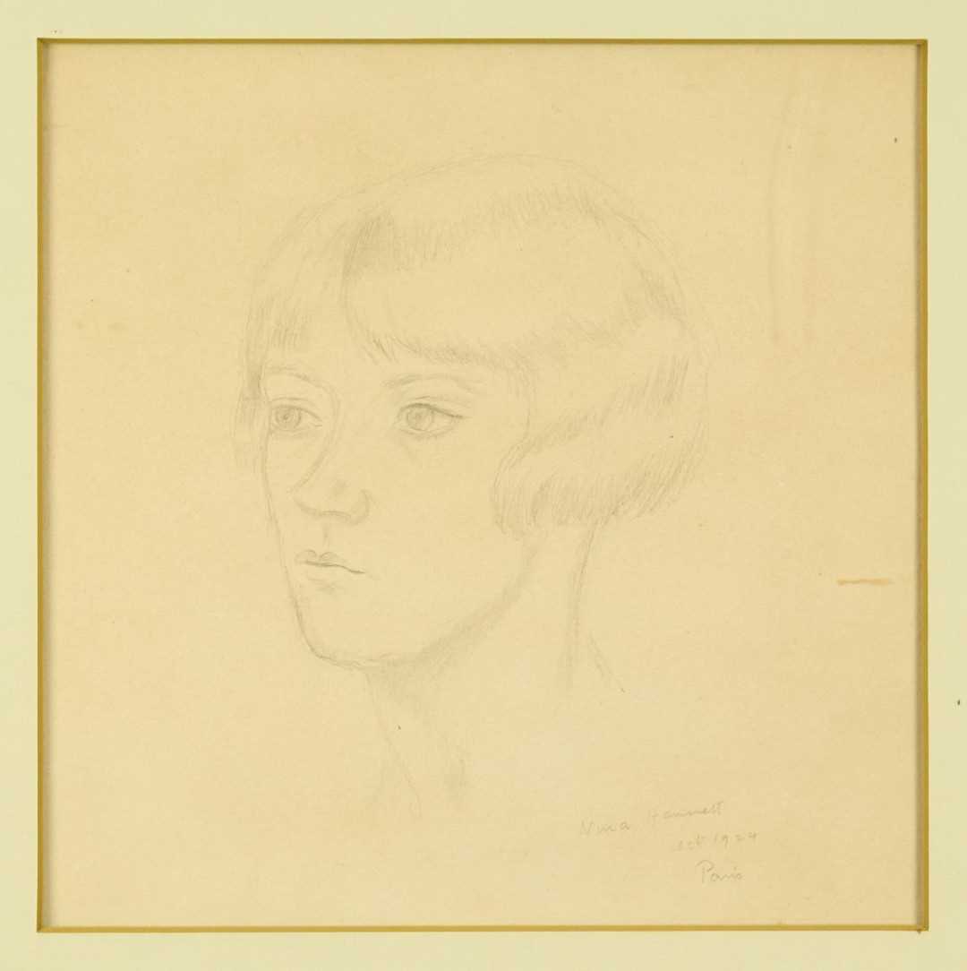 Lot 1211 - *Nina Hamnett (1890-1956) pencil drawing - Portrait of a Lady, possibly a self portrait, signed and dated Paris, Oct. 1924, realted paperwiork verso, 24cm square