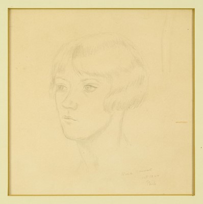 Lot 1211 - *Nina Hamnett (1890-1956) pencil drawing - Portrait of a Lady, possibly a self portrait, signed and dated Paris, Oct. 1924, realted paperwiork verso, 24cm square