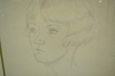 Lot 1211 - *Nina Hamnett (1890-1956) pencil drawing - Portrait of a Lady, possibly a self portrait, signed and dated Paris, Oct. 1924, realted paperwiork verso, 24cm square