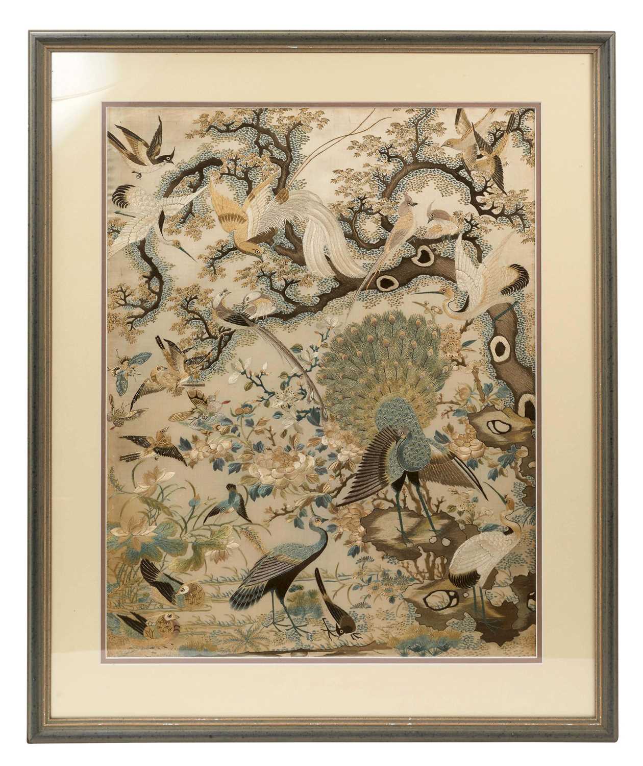 Lot 784 - 19th century Chinese silk embroidery of birds