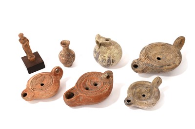 Lot 872 - Four various Roman oil lamps and other antiquities