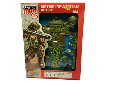 Lot 253 - Palitoy Action Man (1980's) Luftwaffe Pilot & British Infantryman Oufits, boxed (2)