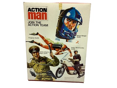 Lot 253 - Palitoy Action Man (1980's) Luftwaffe Pilot & British Infantryman Oufits, boxed (2)