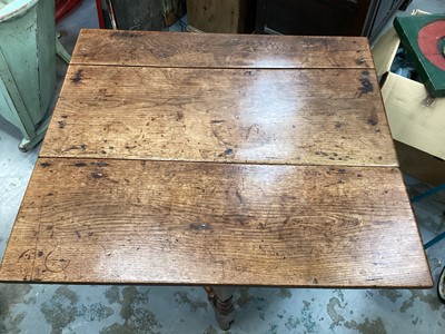 Lot 1514 - Early 18th century honey oak drop leaf table on turned and block understructure.  3.3ft wide x 3ft deep. Provenance:  Ormsby-Gore family.