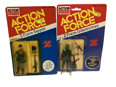 Lot 275 - Palitoy Action Man Action Force Z Force Sapper & Infantryman, on card with blister pack (2)