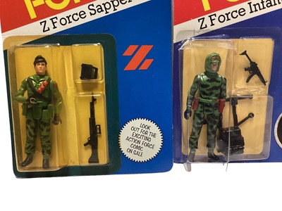 Lot 275 - Palitoy Action Man Action Force Z Force Sapper & Infantryman, on card with blister pack (2)