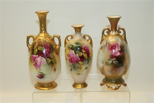 Lot 2048 - Royal Worcester two-handled vase hand...
