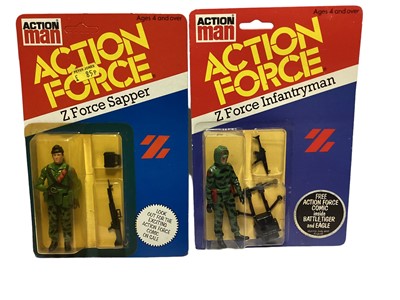 Lot 276 - Palitoy Action Man Action Force Z Force Sapper & Infantryman, on card with blister pack (2)