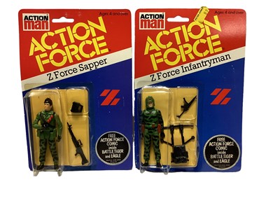 Lot 277 - Palitoy Action Man Action Force Z Force Sapper & Infantryman, on card with blister pack (2)