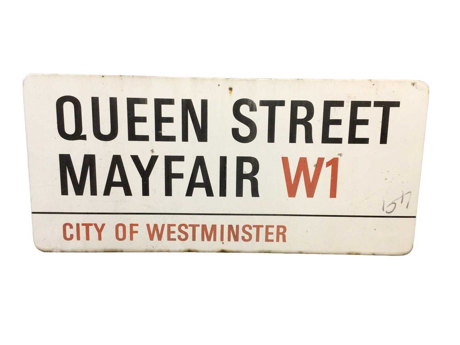 Lot 2 - Original Queen Street Mayfair W1 City of Westminster enamel street sign