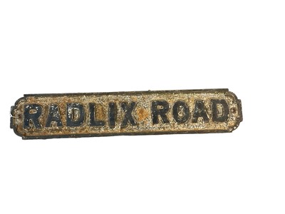 Lot 2607 - Original cast iron Radlix Road, London street sign, 71 x 14cm