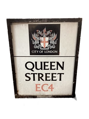 Lot 11 - Original enamel Queen Street, EC4, City of London street sign, in original mount, 65.5 x 53cm