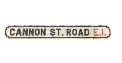 Lot 13 - Original cast iron Cannon St. Road, E.1., London street sign, 131.5 x 17.5cm