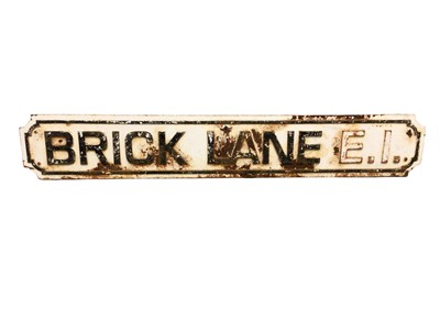Lot 17 - Original Brick Lane E1 cast iron London street sign, 120cm x 19.5cm