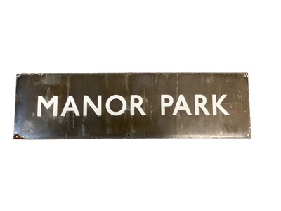 Lot 21 - Original enamel Manor Park, London transport sign, 74 x 21cm