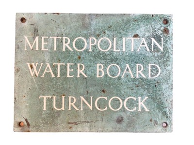 Lot 23 - Scarce original Metropolitan Water Board Turncock metal sign with enamelled lettering, 30.5cm x 23cm