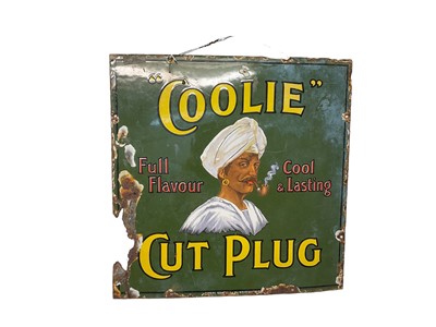 Lot 27 - Original "Coolie" Full Flavour, Cool & Lasting Cut Plug, enamel advertising sign, 43 x 43cm