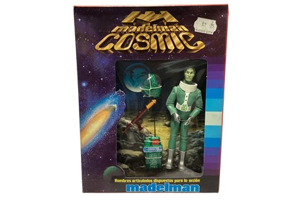 Lot 206 - Madelman (1980-1983) Cosmic Hombre Verde 6 1/2" action figure with green space suit, in window box Ref: 903 (1)