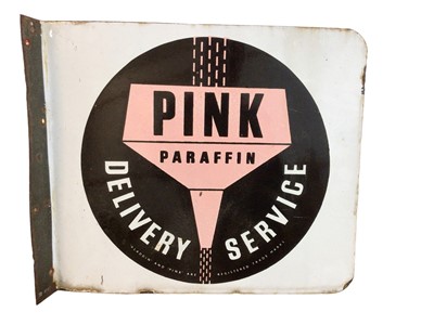 Lot 35 - Original Aladdin 'Pink Paraffin Delivery Service' enamel sign, with bracket, 49.5cm x 42cm