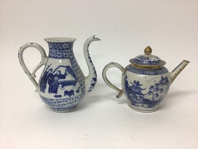 Lot 7 - 18th century Chinese blue and white porcelain teapot, decorated with landscape scenes, 16.5cm high, together with a 19th century Chinese blue and white coffee pot, 18.5cm high