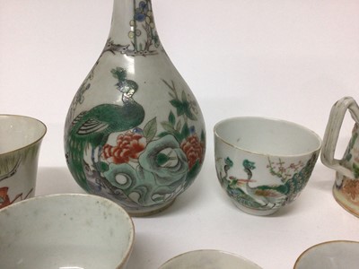 Lot 8 - Group of 19th century Chinese famille rose porcelain tea wares, including a Canton coffee pot, together with a famille verte bottle vase (10)