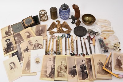 Lot 837 - Vertu items, including lace bobbins, medallion, sculptural items etc