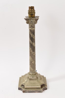 Lot 889 - Silver plated Corinthian column lamp