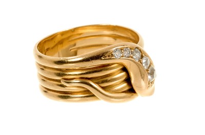 Lot 531 - Antique 18ct gold and diamond snake ring