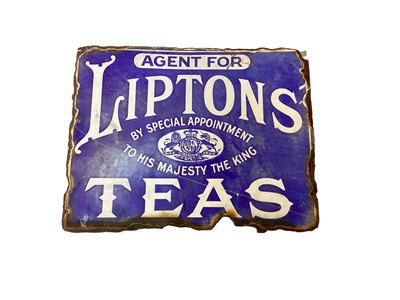 Lot 36 - Original 'Agent for Liptons Teas, By Special Appointment to His Majesty The King', double sided enamel advertising sign, 41.5 x 42.5cm