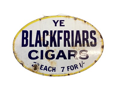 Lot 37 - Original 'Faulkner's Nosegay In Packets Only' doubled sided enamel advertising sign, the reverse side reading 'Ye Blackfriars Cigars 2d each 7 for 1/-' 61.5 x 41cm