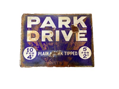 Lot 39 - Original 'Park Drive Plain & Cork Tipped' double sided enamel advertising sign, 40.5 x 30.5cm