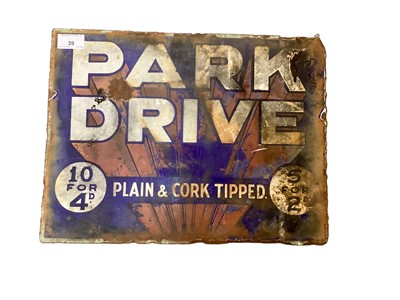 Lot 39 - Original 'Park Drive Plain & Cork Tipped' double sided enamel advertising sign, 40.5 x 30.5cm