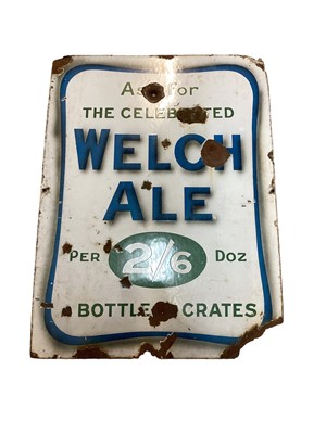 Lot 41 - Original 'Ask For The Celebrated Welch Ale Per 2/6 Doz Bottles & Crates' enamel advertising sign, 67 x 49.5cm