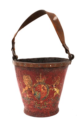 Lot 876 - Antique fire bucket, emblazoned with Royal coat of arms, 23cm high