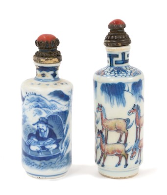 Lot 880 - Two antique Chinese blue and white snuff bottles