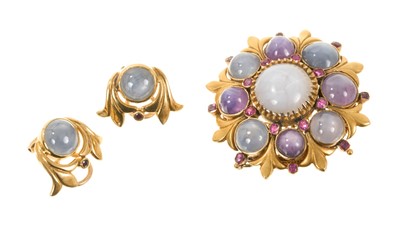 Lot 437 - Victorian gold and gem-set brooch and earrings