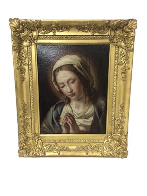 Lot 998 - Continental School, 18th/19th century - Mother Mary, 29 x 23cm, 19th century French gallery label verso, gilt frame