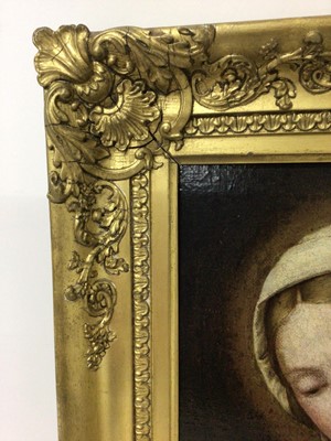 Lot 998 - Continental School, 18th/19th century - Mother Mary, 29 x 23cm, 19th century French gallery label verso, gilt frame