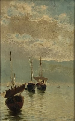 Lot 1 - Francesco Gnecchi (1847-1919) oil on board - Harbour scene, signed, 68cm x 43cm, framed