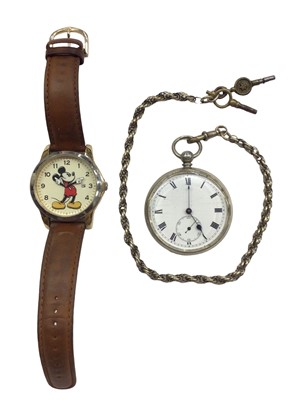 Lot 1015 - Victorian pocket watch on chain and a Mickey Mouse wristwatch (2)