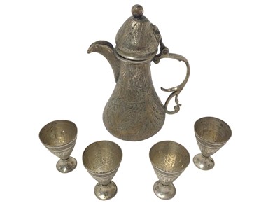 Lot 267 - Pre 1916 Egyptian silver Dallah or coffee pot, and four Egyptian silver cups