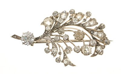 Lot 441 - Victorian diamond floral spray brooch set with old cut diamonds