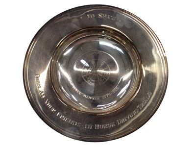 Lot 1027 - Silver armada dish with engraved presentation inscription (Sheffield 1987)