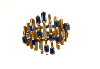 Lot 510 - 1960s/1970s gold sapphire and diamond cocktail ring