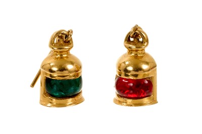 Lot 514 - Pair 9ct gold and enamel novelty earrings in the form of Port and Starboard ship's lanterns