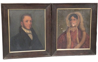 Lot 99 - Pair of Victorian English School oils on canvas - portraits of a lady and gentleman, framed