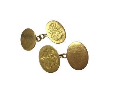 Lot 77 - Pair of 18ct gold cufflinks with engraved monogram