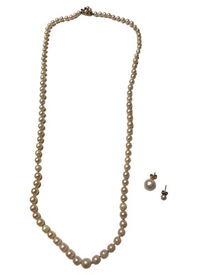 Lot 131 - Cultured pearl necklace with 9ct gold clasp and two single pearl earrings