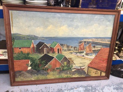 Lot 25 - Continental School, mid 20th century, oil on canvas - A Harbour View, indistinctly signed, framed