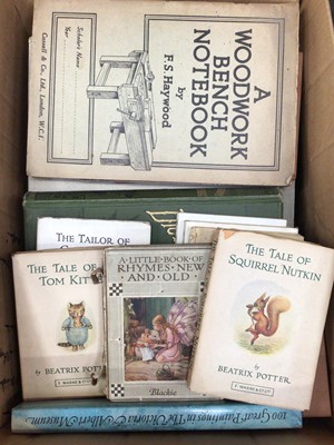 Lot 98 - Five boxes of 19th century and later books to include Dictionaries of Gardening, Beatrix Potter, Dickens, Colchester and Essex related etc